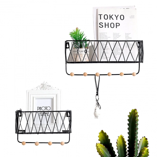 Wisząca półka z wieszakami, styl LOFT, czarna, 25,5 cm