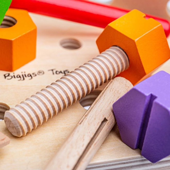 Drewniany stolik warsztatowy i skrzynka na narzędzia 2w1 Bigjigs Toys