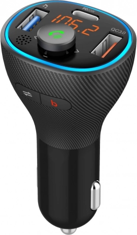 Samochodowy nadajnik FM z Bluetooth, USB i wyświetlaczem LED