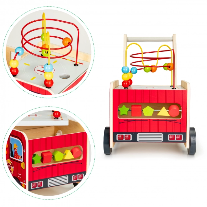 Drewniany edukacyjny chodzik z klockami - Samochód strażacki ECOTOYS