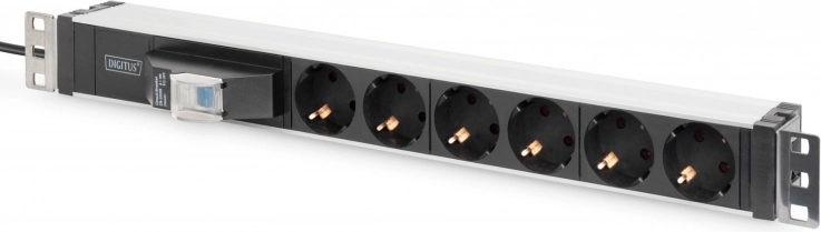 Listwa PDU do szafy 19'' DIGITUS, 6x schuko, kabel 2 m, wyłącznik nadprądowy, profil aluminiowy