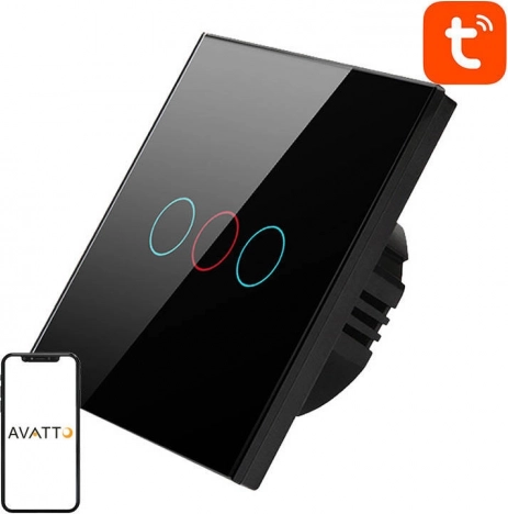 Inteligentny włącznik światła WiFi Avatto 3-drożny TUYA (czarny)