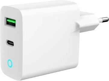 ładowarka sieciowa USB‑A/USB‑C 20 W z diodą LED, PD i QC 3.0, biała