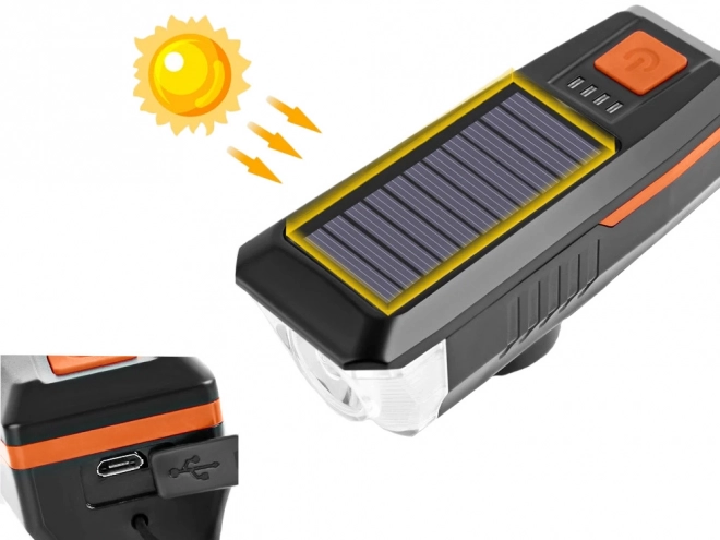 Przednie światło LED do roweru z ładowaniem solarnym i syreną