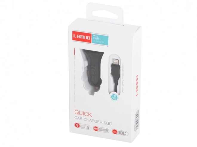 L-BRNO Podwójna ładowarka samochodowa USB + Lightning