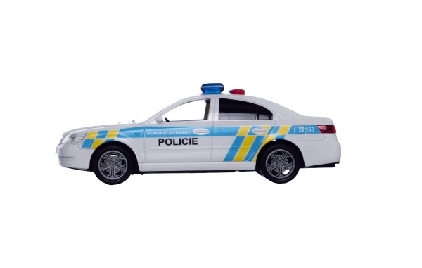 Auto policyjne plastikowe 15cm na baterie z dźwiękiem i światłem na napęd w pudełku 20x11x9cm