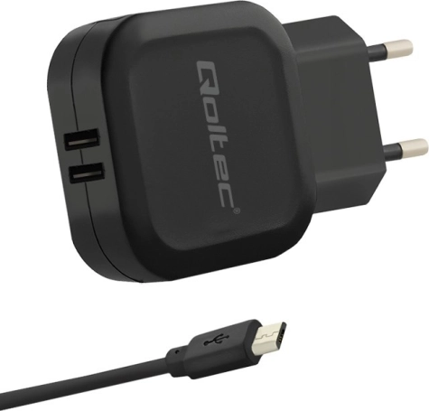 Ładowarka sieciowa 17W, 5V, 3.4A, 2xUSB z kablem Micro USB