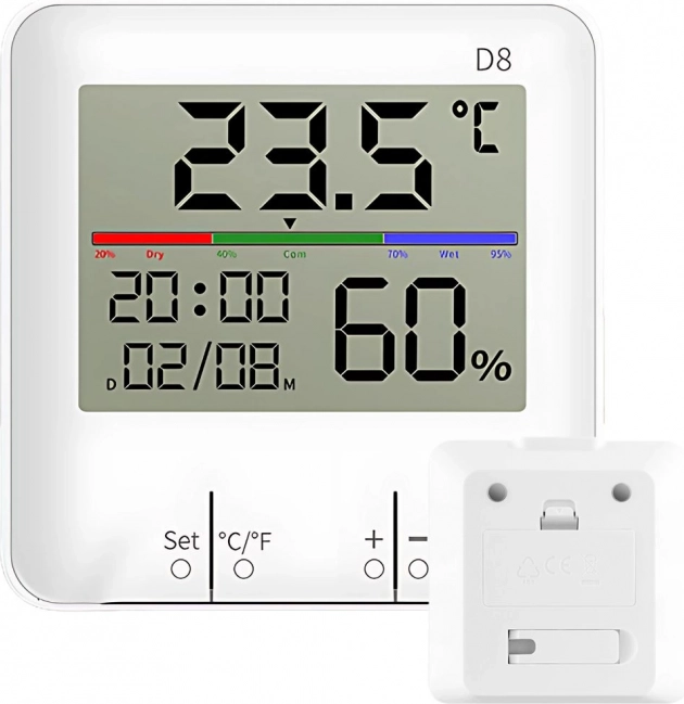 Cyfrowa wewnętrzna stacja pogodowa z termometrem, higrometrem i zegarem LCD