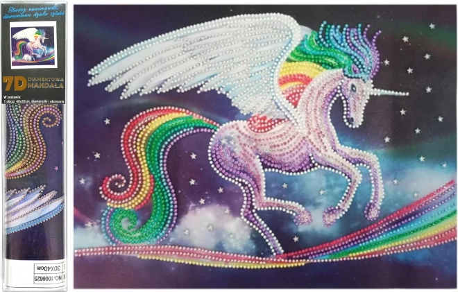Malowanie diamentowe 7D – tęczowy jednorożec 30 × 40 cm