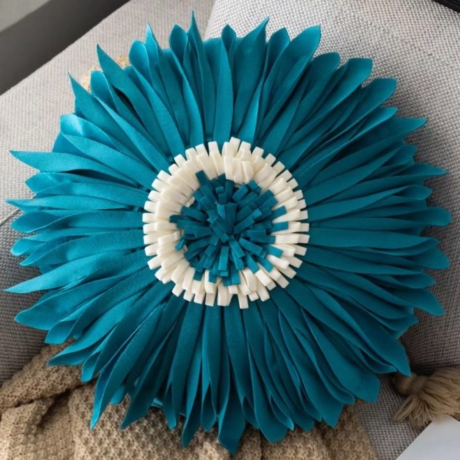 Okrągła poszewka na poduszkę - chryzantema, niebieska 45cm