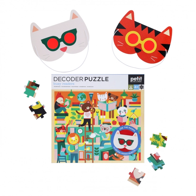 Petit Collage puzzle biblioteka z okularami 3D
