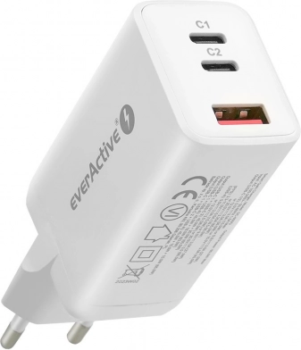 Biała szybka ładowarka USB/USB-C QC4+ 65W z technologią GaN