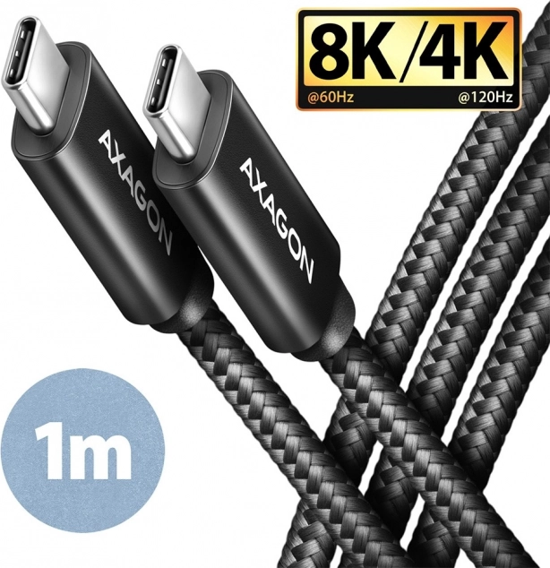 Kabel USB-C - USB-C, USB4 Gen 3x2 1 m, PD 100 W, 8K HD, ALU, pleciony czarny