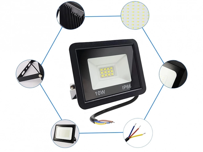 Zewnętrzny reflektor halogenowy LED 10W 6000K wodoodporny