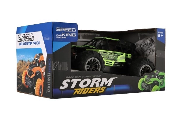 Auto RC buggy terenowe zielone 22cm plastik 2,4GHz na baterie + pakiet do ładowania w pudełku 32x16x18cm