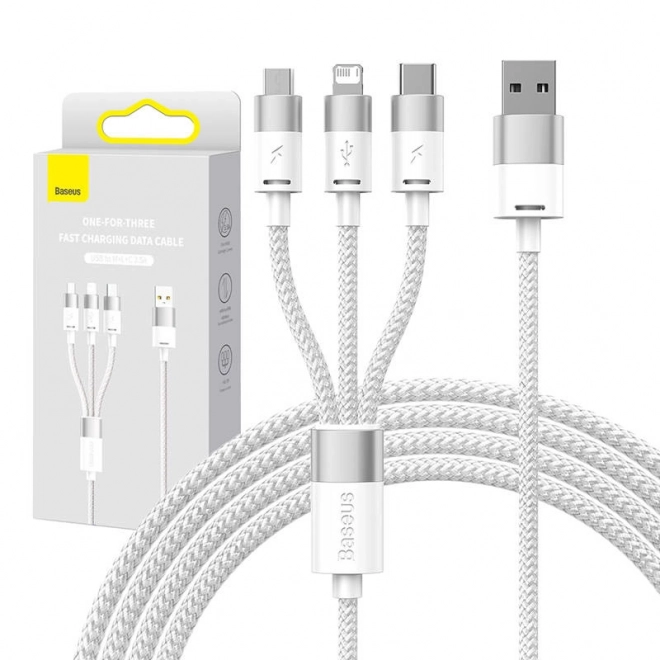 Kabel 3w1 USB Baseus serii StarSpeed, USB-C + micro + Lightning 3,5A, 1,2 m (biały)