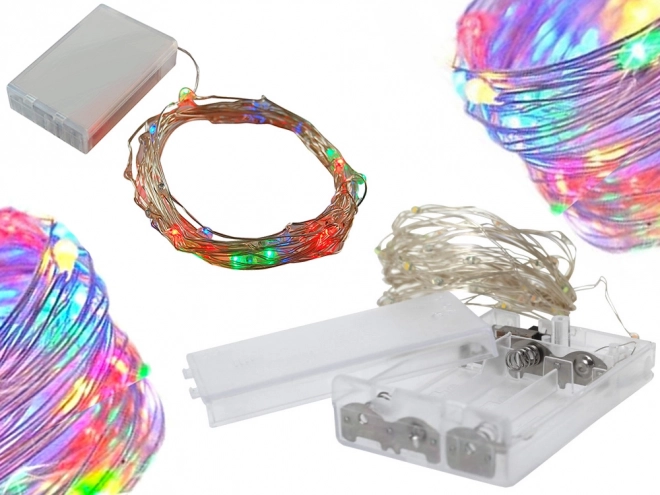 Wielokolorowe świąteczne światła LED na baterie 10m