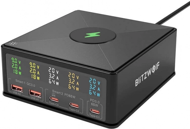 Stacja ładująca BLITZWOLF 160 W, 3× USB‑C, 2× USB‑A z ładowaniem bezprzewodowym