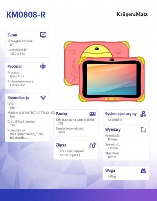 Tablet dla dzieci Krüger&Matz FUN 808 czerwony
