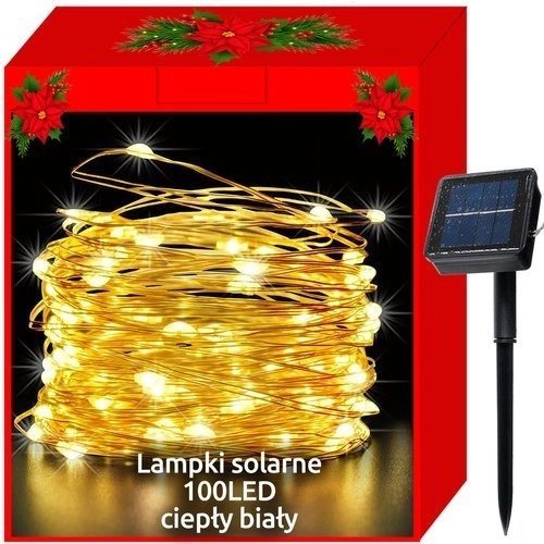 Solarne druciane oświetlenie świąteczne 100 LED – Ciepła