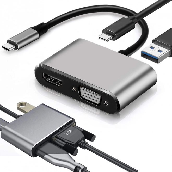 Adapter USB-C HDMI 4K VGA Hub z Power Delivery