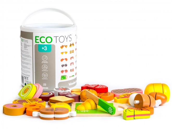 Drewniane produkty do krojenia 23 sztuki ECOTOYS