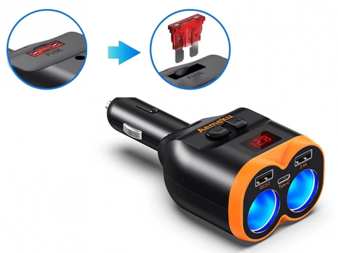 Rozdzielacz zapalniczki z ładowarką USB-A i USB-C QC 3.0