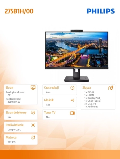 Monitor Philips 27" z kamerą internetową i obrotem
