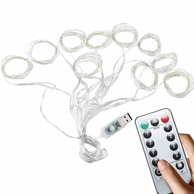 Świąteczna kurtyna świetlna 300 LED ciepła biała USB