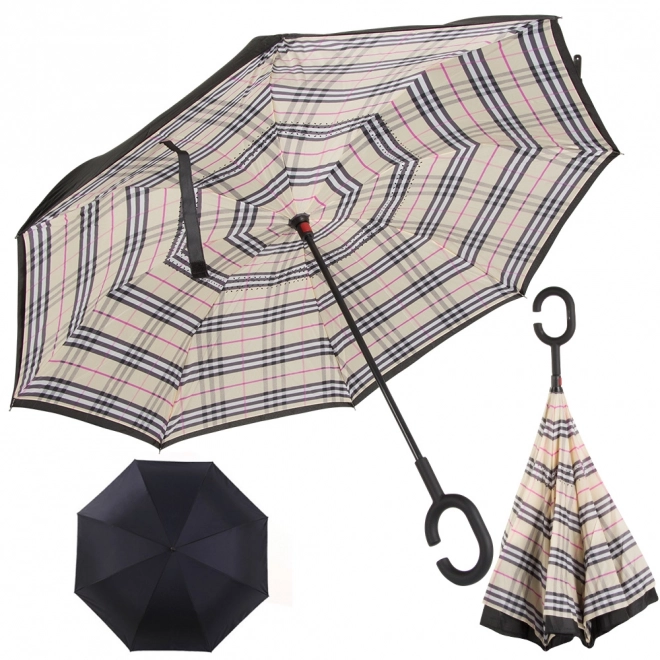 Parasol odwrócony składany mocne druty solidny stojący parasol – pruhovaný