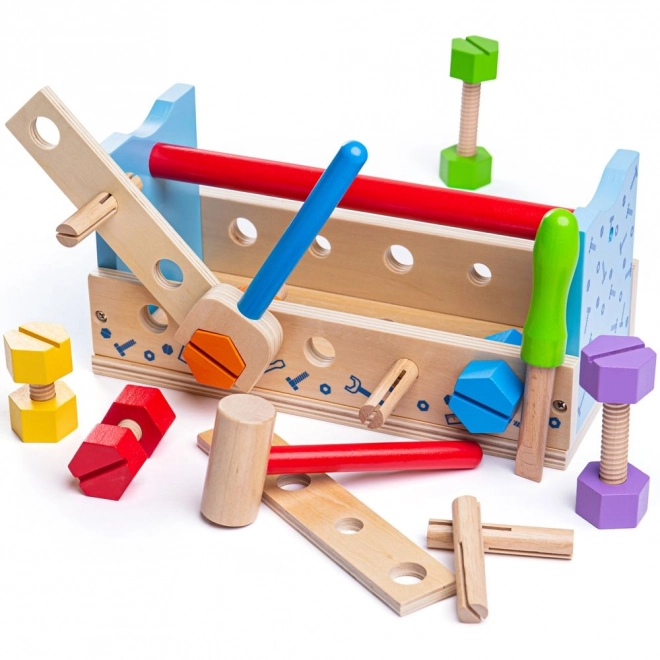 Drewniany stolik warsztatowy i skrzynka na narzędzia 2w1 Bigjigs Toys