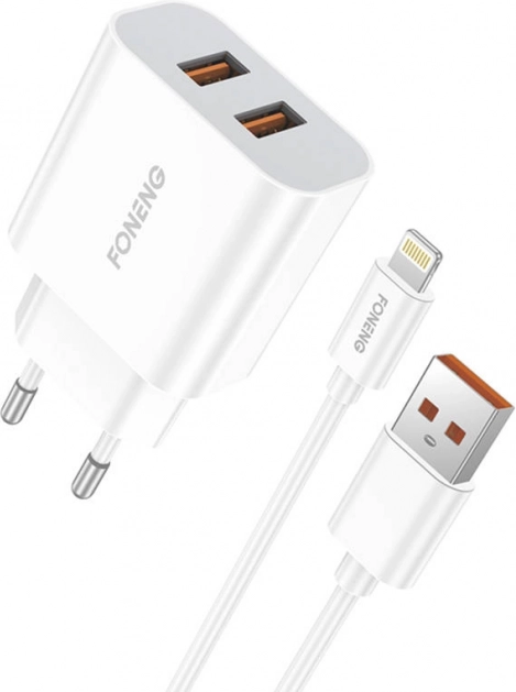 Szybka ładowarka FONENG z 2× USB, 12 W + kabel USB–Lightning