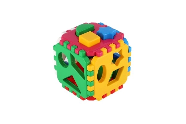 Plastowa kostka do sortowania kształtów 12 × 12 cm w siatce