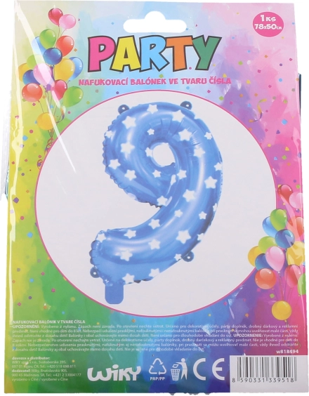 Niebieski dmuchany balon cyfra 9 z gwiazdkami 78 × 50 cm