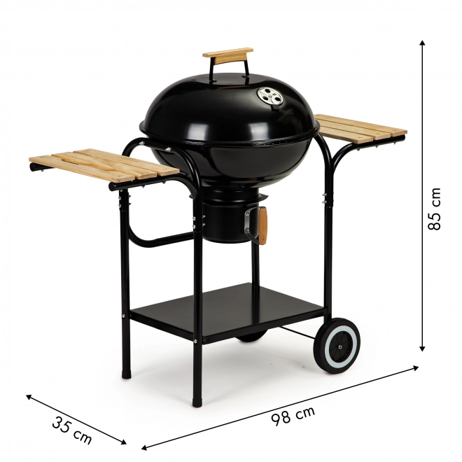 Grill ogrodowy na węgiel drzewny z pokrywką i półkami, rusztem i pojemnikiem na popiół