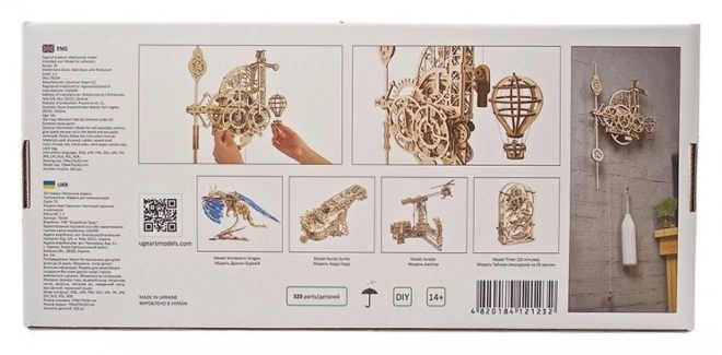 Ugears 3D drewniane mechaniczne puzzle Zegar Ścienny Aero