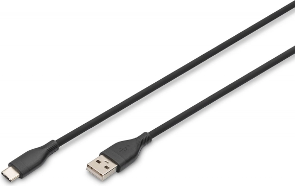 Silikonowy kabel USB-A do USB-C, USB 2.0 60 W, 2 m czarny