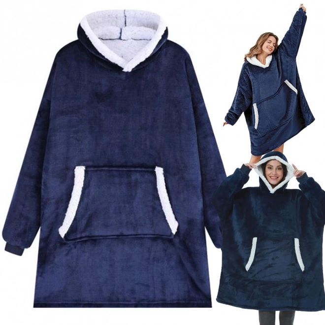 Ciepła oversize bluza z kapturem z grubej sztucznej skóry