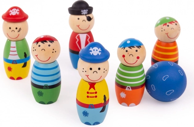 Kolorowe drewniane kręgle Piraci dla dzieci