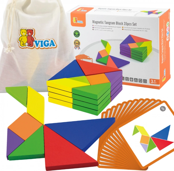 Drewniany tangram VIGA z kartami – edukacyjna układanka z drewna FSC