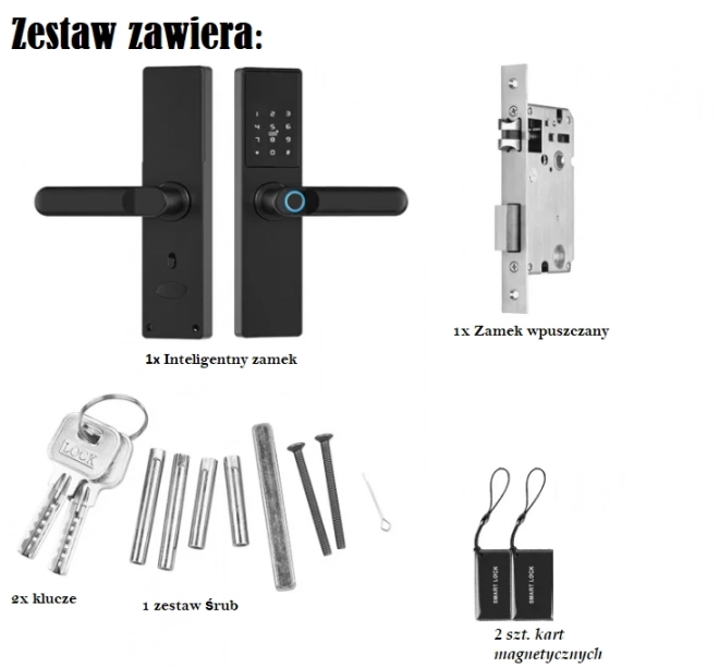 Inteligentny zamek drzwi Tuya, Elektroniczny zamek drzwi na odcisk palca, kod, Wi-Fi, RFID - czarny