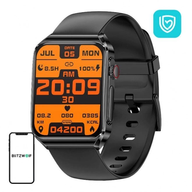 Smartwatch BlitzWolf z czarnym silikonowym paskiem