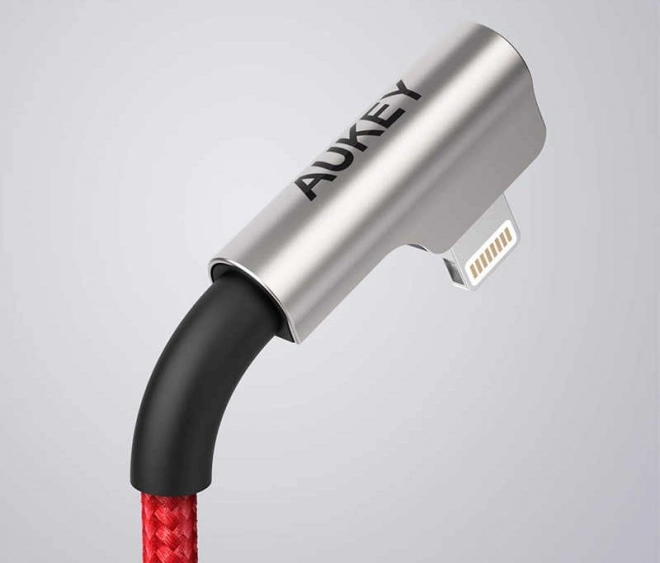 Czerwony nylonowy kabel USB - Lightning 2m z kątem 90 stopni