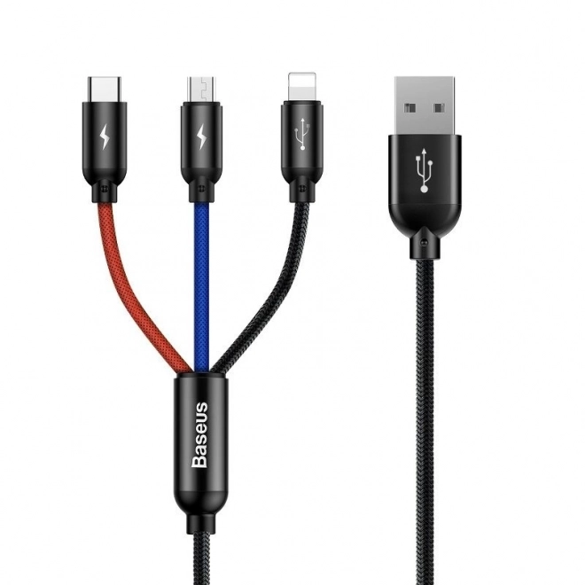Baseus szybki kabel USB 3w1 z złączami Type C / Lightning / Micro 3A 1,2M - czarny
