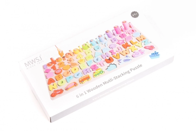 Drewniane puzzle 6w1 Liczby Litery Ryby