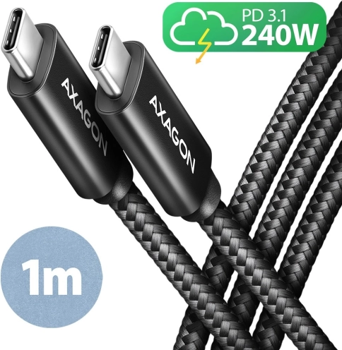 kabel usb‑c 1 m 240 W PD, szybkie ładowanie 5 A, pleciony, aluminiowe złącza