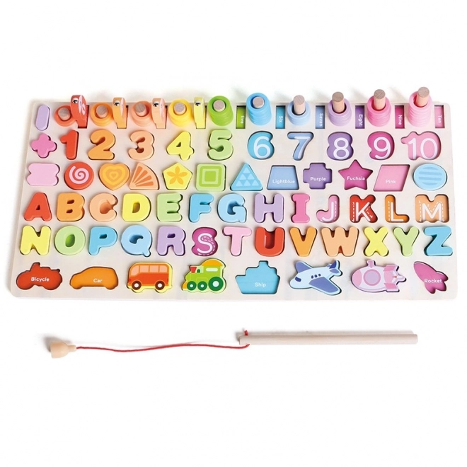 Drewniane puzzle 6w1 Liczby Litery Ryby
