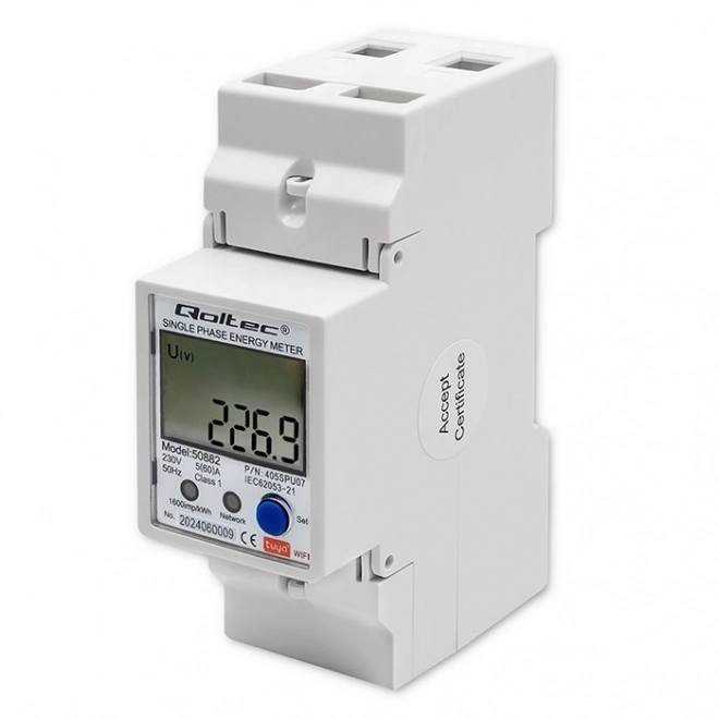 Jednofazowy elektroniczny licznik energii | Szyna DIN | 230V | LCD | Wi-Fi