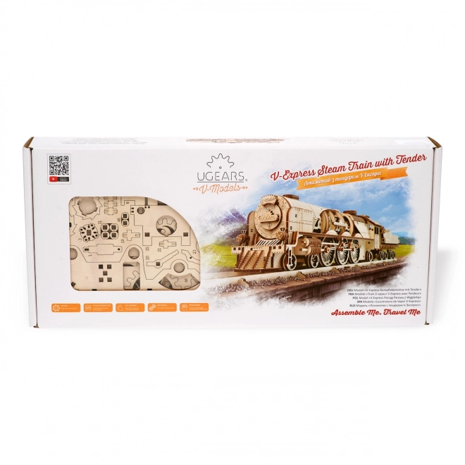 Ugears 3D puzzle - Lokomotywa V-express z wagonem 538 elementów
