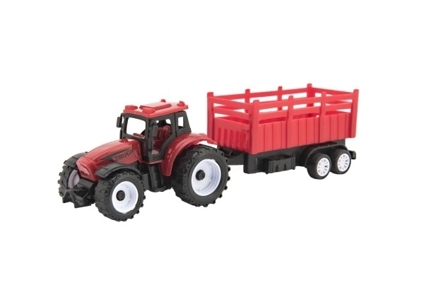 Traktor z przyczepą plastikowy 21cm na wolny bieg 2 kolory w pudełku 23x9x6cm